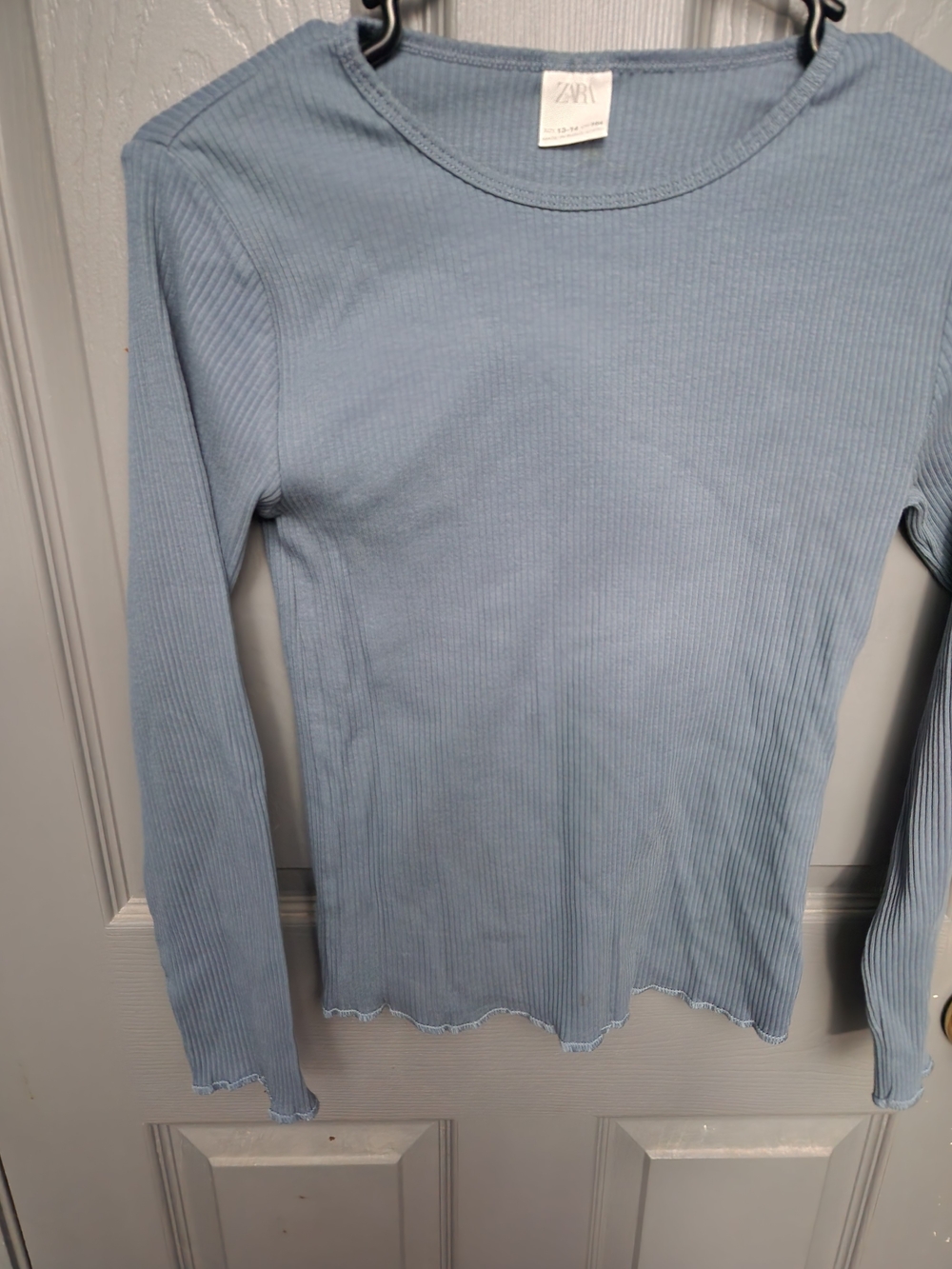 Zara Light Blue Ribbed Long-Sleeve Top